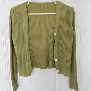 Avocado Green Knitted Crop Cardigan